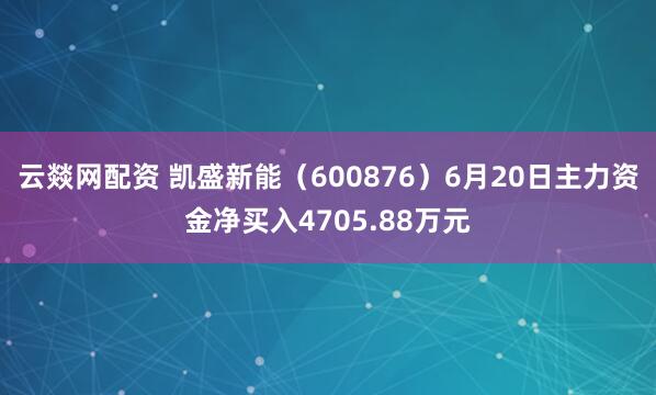 云燚网配资 凯盛新能（600876）6月20日主力资金净买入4705.88万元