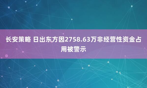 长安策略 日出东方因2758.63万非经营性资金占用被警示